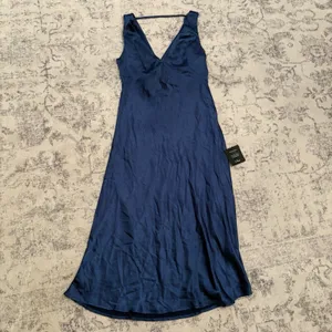 Lulus Incredible Love Navy Satin Cowl Back Midi Slip Dress Size Large Cocktail thumbnail 4