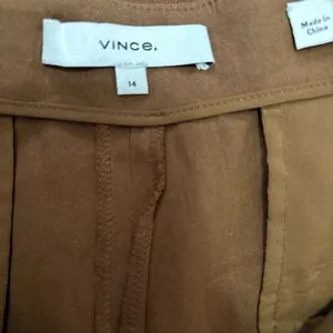 Vince High Waist Straight Leg Pant in Pecan Tan Linen Blend Minimal Plus Size 14 thumbnail 5
