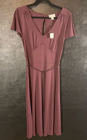 Ann Taylor Plum Color Belted Midi‎ Dress Size 4 thumbnail 1