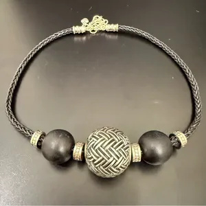 BRIGHTON Neema Chunky Ethnic Style Black Braided Cord Beaded Collar Necklace thumbnail 3