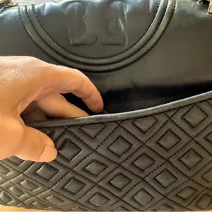 Black Tory Burch Fleming Convertible Bag Quilted Leather Crossbody or Shoulder thumbnail 10