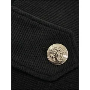 Ann Taylor Black Cap Sleeve Peplum-Style Top with Gold Button Tabs Detail Size M thumbnail 5
