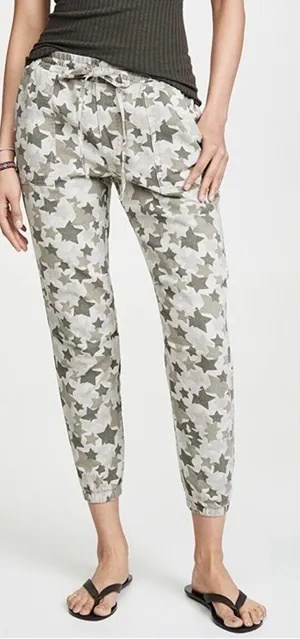 Monrow · Star Camo Joggers · Size Large · 100% Cotton Elastic Waist · Green Tea thumbnail 1