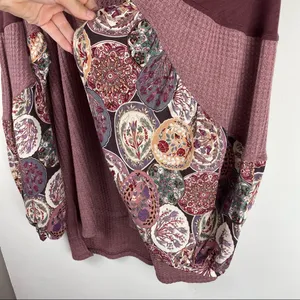 Umgee Waffle Knit Balloon Sleeve Sweater Top Sz Large Boho Patchwork thumbnail 7