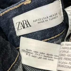 Zara Women's Blue Dark Wash Cuffed High Rise Wide Leg Baggy Denim Jeans Size 0 thumbnail 4