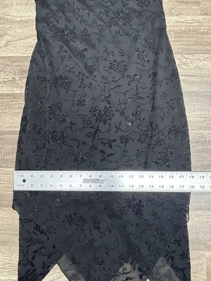 Vtg Black Velvet Burnout Midi Dress Medium Floral handkerchief hem Whimsigoth thumbnail 8