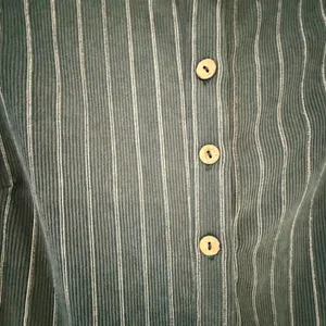 Vintage Style Corduroy Pinstripe Midi Dress Green Puff Sleeve Double Bow Back thumbnail 3