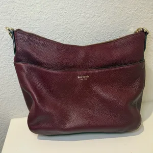 Kate Spade Polly Medium Leather Shoulder Hobo Bag Cherrywood Burgundy Wine thumbnail 6
