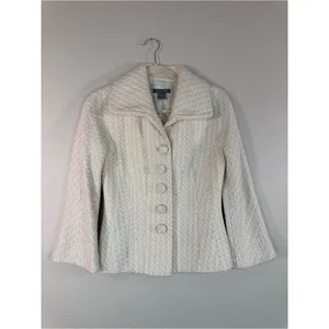 Ann Taylor Cream Wool Blend Blazer Jacket Womens 2 Retro Jackie O Classic Glam thumbnail 11