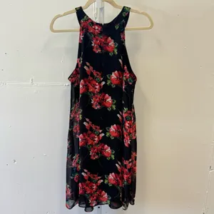 Betsey Johnson Black Floral Sleeveless Halter Mini Flowy‎ Romantic Dress Sz 10 thumbnail 2