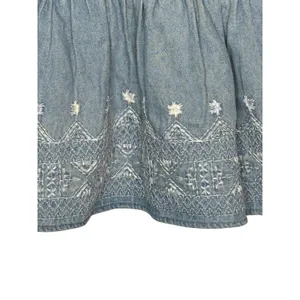 American Eagle Smocked Denim Peplum‎ Top Womens Small Blue Embroidered Babydoll thumbnail 5