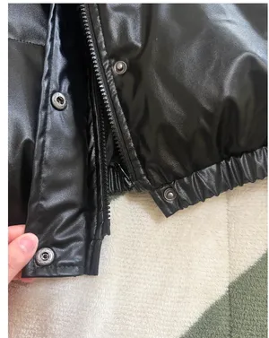 SHEIN Black Faux Leather Cropped Puffer Jacket M thumbnail 7