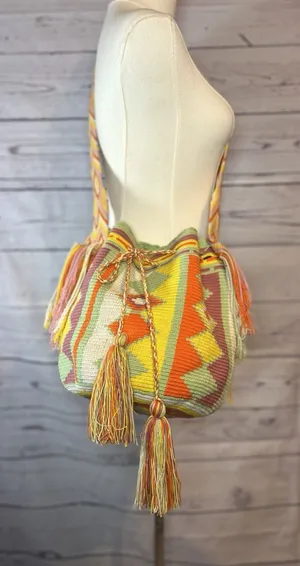 Handmade Crochet Aztec Boho Bucket Multicolor Fringe Crossbody/shoulder Bag thumbnail 1