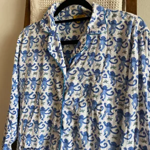 Roberta Roller Rabbit blue & white signature monkey print button down shirt thumbnail 2