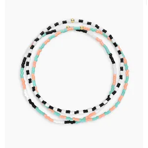 GORJANA Gigi Striped Palm Desert Glass Beaded Bracelets Set of 3 Pink Aqua Black thumbnail 6