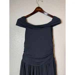 Abercrombie & Fitch Off Shoulder Ruched Maxi Dress‎ Black MP thumbnail 5
