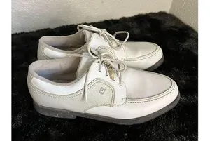 Footjoy GreenJoys Women’s Golf Shoes Size 8.5 White Gray Leather 48704 thumbnail 1