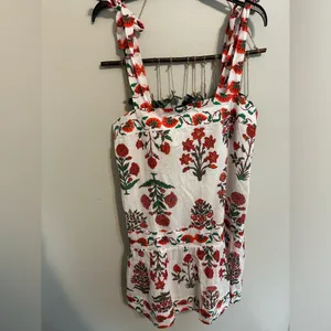 Anthropologie Ro's Garden Aspen Folkloric Floral Cotton Minidress in Red Olympia thumbnail 5