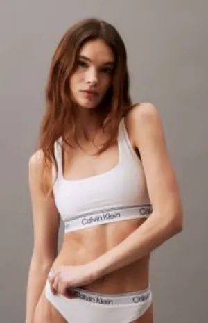 Calvin Klein Tan Beige Unlined Bralette with White Elastic Band Sz L NWOT thumbnail 1