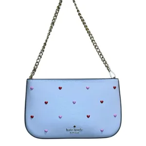 kate spade Pink Madison Heart Studs Pouch Gold Chain Strap Powdered Sugar NWT thumbnail 2