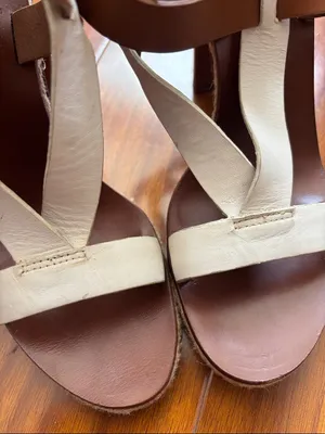Tory Burch Cream + White Strappy Marbella Chunky Heels thumbnail 7