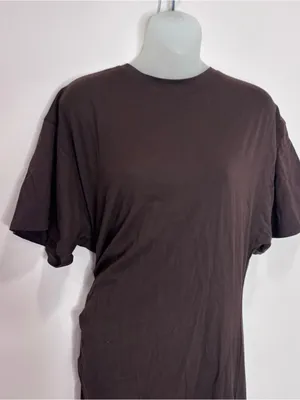 Zara Dark Brown Ruched side Short-Sleeve Maxi Dress NWT large Classic modern thumbnail 3