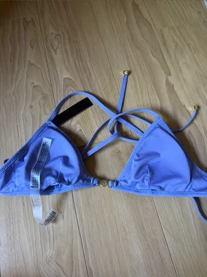 Victoria's Secret Lavender-Trim Triangle Bikini Top with Blue-Green Stripes thumbnail 3