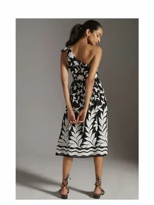 Anthropologie One Shoulder Floral Midi Dress 8 thumbnail 5