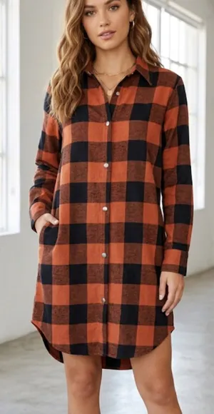 Amazon Checkered Plaid Snap Button Down Flannel Shirt Dress Size S thumbnail 1