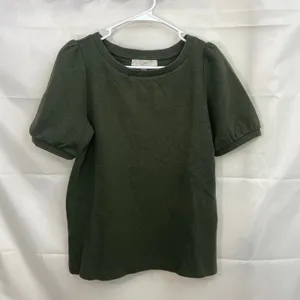 LOFT women's olive‎ green puff sleeve thick kit relaxed Crewcut blouse casual S thumbnail 1