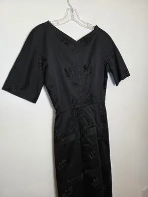 The Dressmaker Custom Dress Satin Brocade Floral Black Midi Fit N Flare Small thumbnail 7