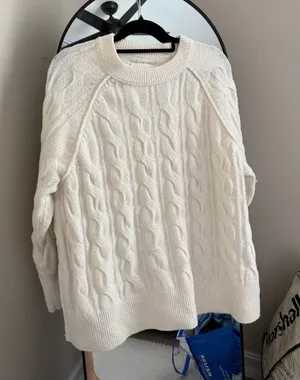 aerie Cable Knit Crewneck Sweater - Cream thumbnail 1