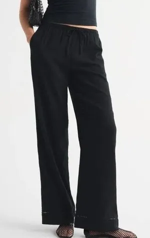 Abercrombie & Fitch Gemma Linen Blend Wide Leg Pant Size XXS Short Black Minimal thumbnail 1