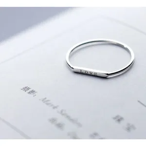 NEW Women's Dainty‎ White Gold-Plated S925 LOVE Bar Ring Size 4 thumbnail 4