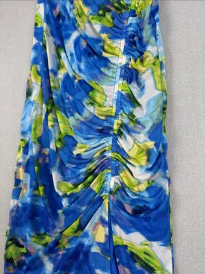Taylor Blue & Green Floral Ruched Body-con Maxi Dress w/slit Size: XS thumbnail 2