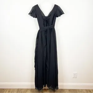Lavetir Long Chiffon V-Neck Bridesmaid Dress Women's Size 2 Black‎ Slit Formal thumbnail 3