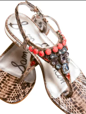 Sam Edelman Coral Beaded T-Strap Sandals with Animal-Print thumbnail 2