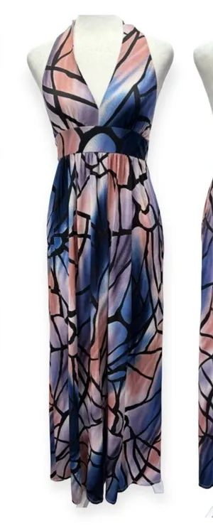Hourglass Lilly Maxi Dress Black Halter Neckline Low Back Blue Purple Mauve S thumbnail 1