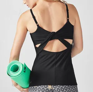 Fabletics Womens Shirt 2X Black Stretch Tank Built In Bra Twisted thumbnail 1