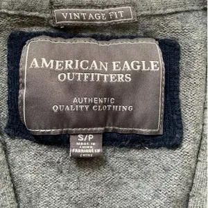 American Eagle Cardigan Sweater Unisex Small Gray Wool Blend Elbow Patch Preppy thumbnail 2