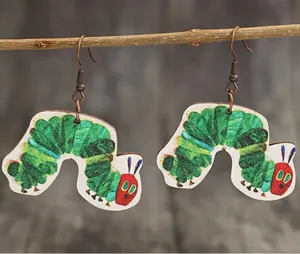Caterpillar Very Hungry  Dangle Wooden Earrings thumbnail 1
