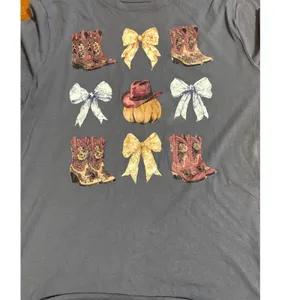 Cato Adorable Cowgirl‎ Coquette Western Pumpkin Country Casual Blue Tee Shirt sz L thumbnail 7