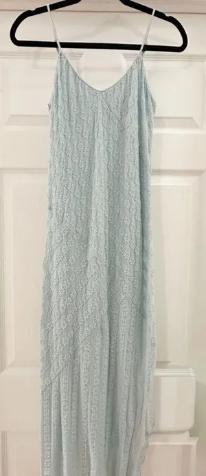 Kirious Los Angeles Floral Mesh Side Slit Stretch Maxi Dress Blue Sz Large thumbnail 1
