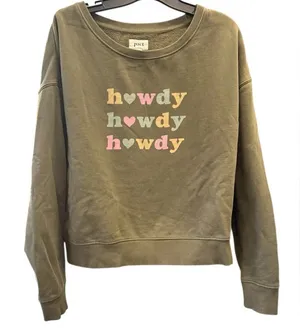 Pact Olive Sweatshirt with Pastel 'Howdy' Graphic Size Lg thumbnail 1