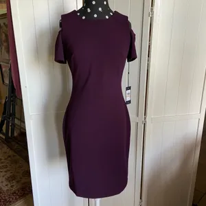 Tommy Hilfiger Womens Dress Size 2 Aubergine‎ Plum Cold Shoulder Woven Shift NEW thumbnail 3