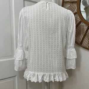 Jennifer & Grace Eyelet Ruffle‎ Blouse M Boho Pirate Victorian Peasant Bride thumbnail 4