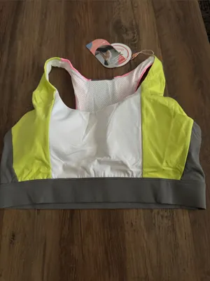 Women’s High-Impact Sports Bra - White & Neon Yellow Size xl thumbnail 2
