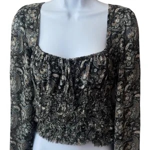 Free People Lolita Peasant Blouse Dark Floral Combo Milk Maid Dark Romantic S thumbnail 3