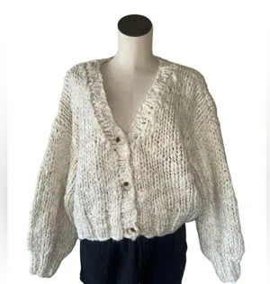 NWOT Altar’d State Oversized Chunky Cable Knit Cardigan - Cream Speckled Wool thumbnail 2