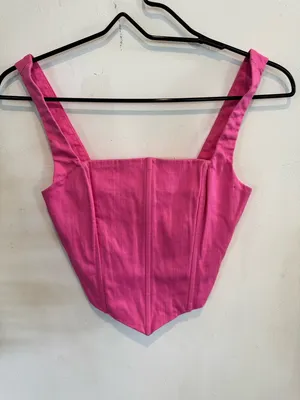 Peppermayo Hot Pink Square-Neck Corset Crop Top thumbnail 2